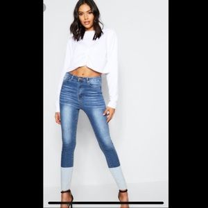 High Waist Contrast Hem Skinny Jeans